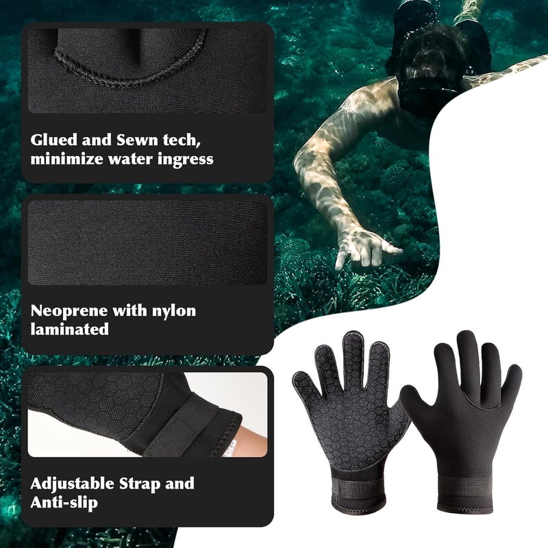 Yakevo Neoprene Glove, Wetsuit Gloves 3mm with Waist Strap for Scuba Diving Snorkeling Paddling Surfing Kayaking Canoeing Spearfishing Skiing and Water Sports, Wetsuit Glove for Men, Women - Image 2